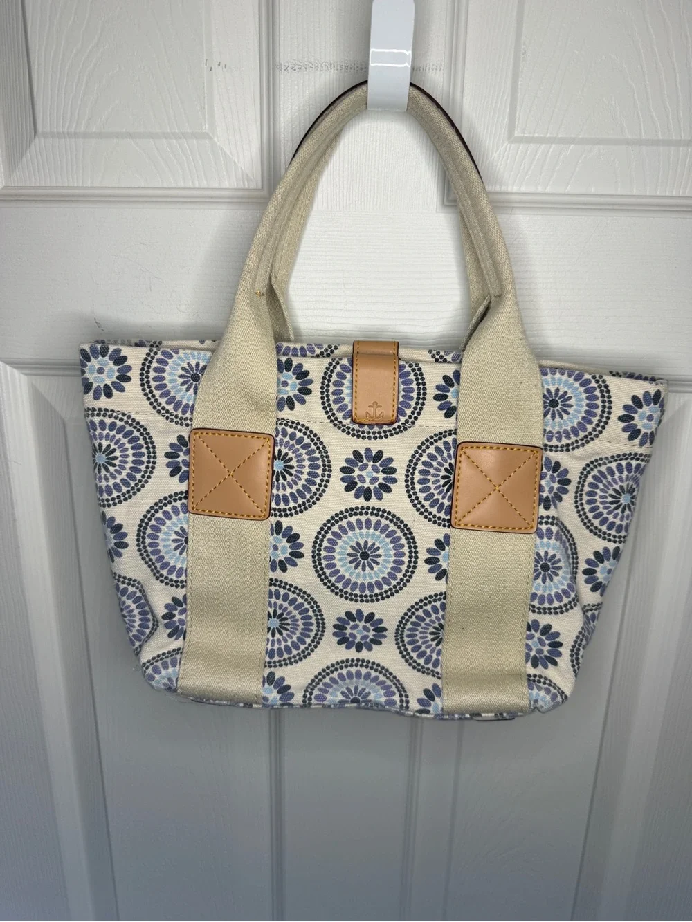 Tommy Hilfiger Nautical Floral Canvas Tote Bag Anchor Logo Coastal Prep